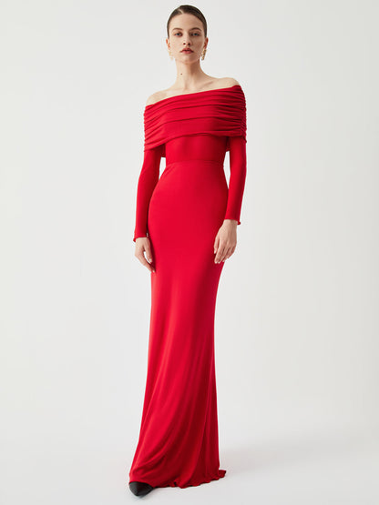 Charlotte – Semi-Sheer Off-Shoulder Mesh Long Sleeve Long Dress - Image 4