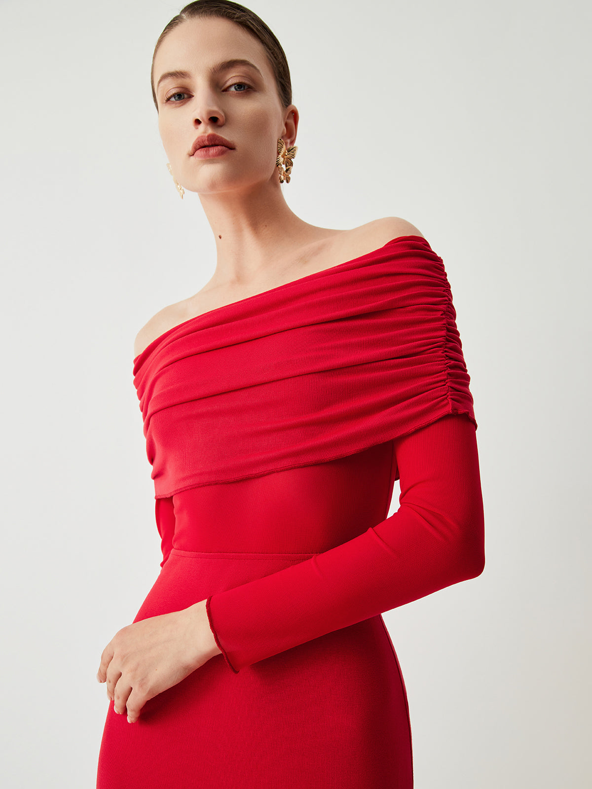 Charlotte – Semi-Sheer Off-Shoulder Mesh Long Sleeve Long Dress - Image 6