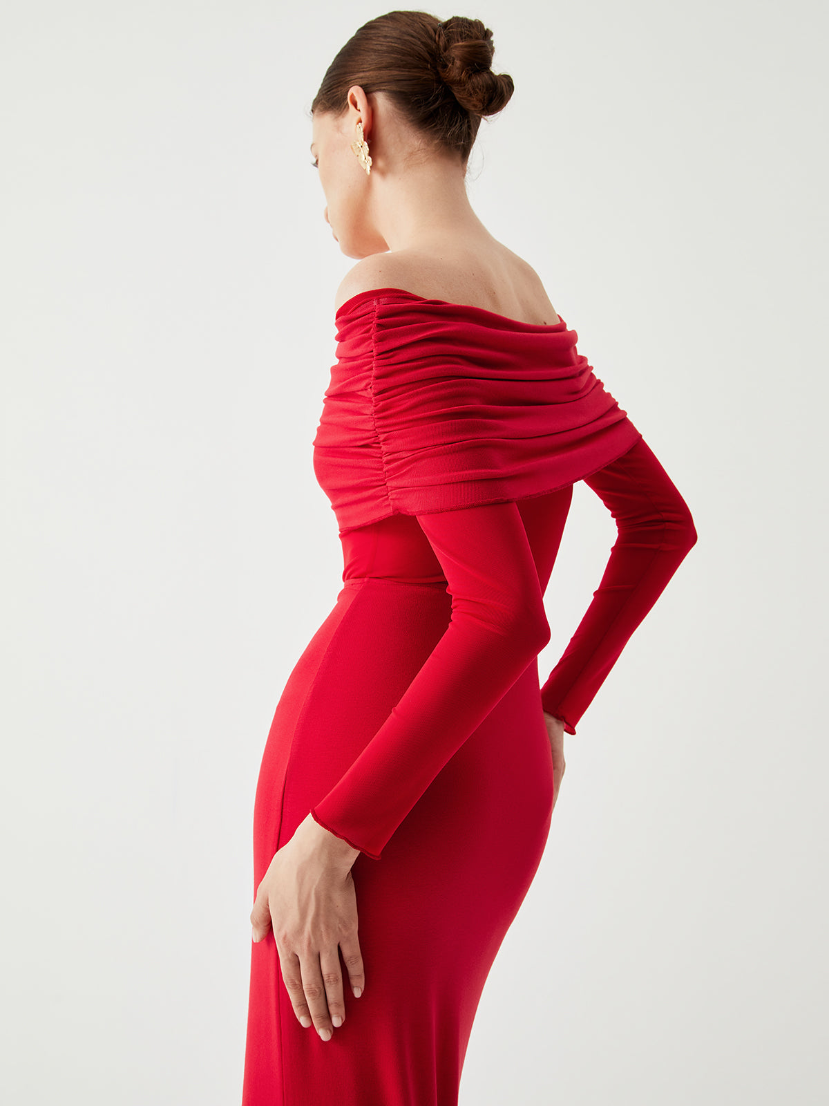 Charlotte – Semi-Sheer Off-Shoulder Mesh Long Sleeve Long Dress - Image 8