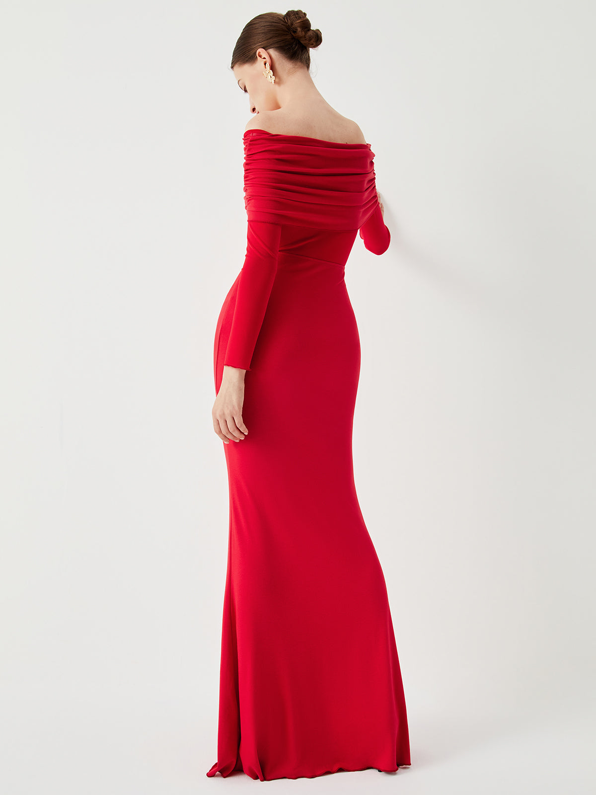 Charlotte – Semi-Sheer Off-Shoulder Mesh Long Sleeve Long Dress - Image 9