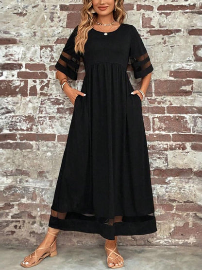 Women Elegant Sheer Panel Maxi Dress