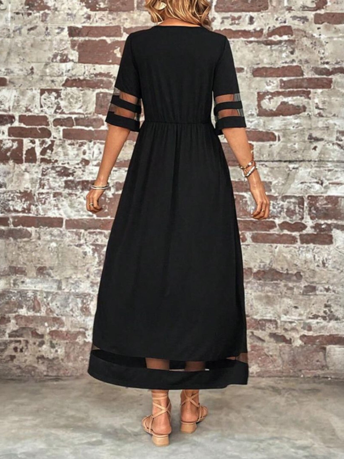 Women Elegant Sheer Panel Maxi Dress