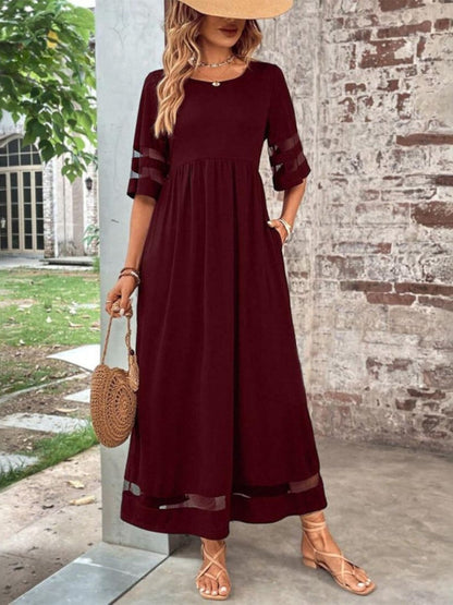 Women Elegant Sheer Panel Maxi Dress