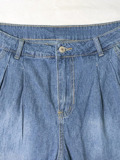 Hochbund-Jeans mit weitem Bein aus Denim