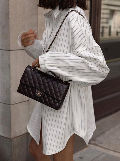 Witte oversized shirtjurk met strepen – Streetstyle-look