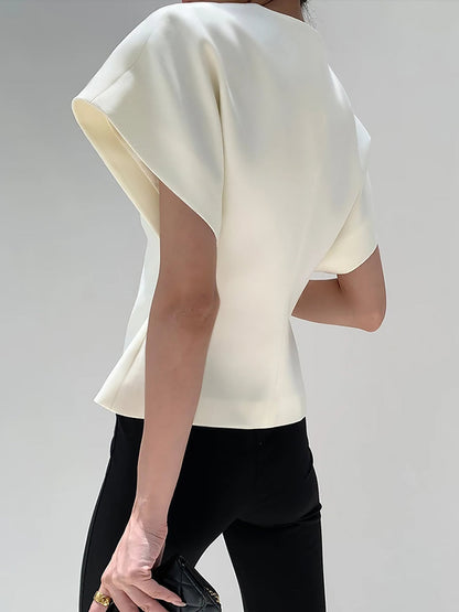 Seravelle | Damska Elegancka Bluzka Strukturalna V-Neck z Guzikiem