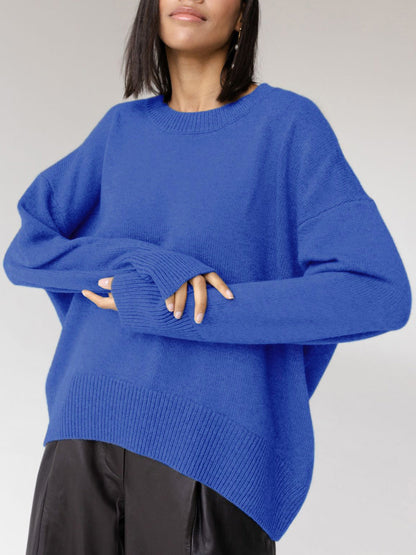 Women’s Oversized Crewneck Knit Sweater – Cozy Casual Top