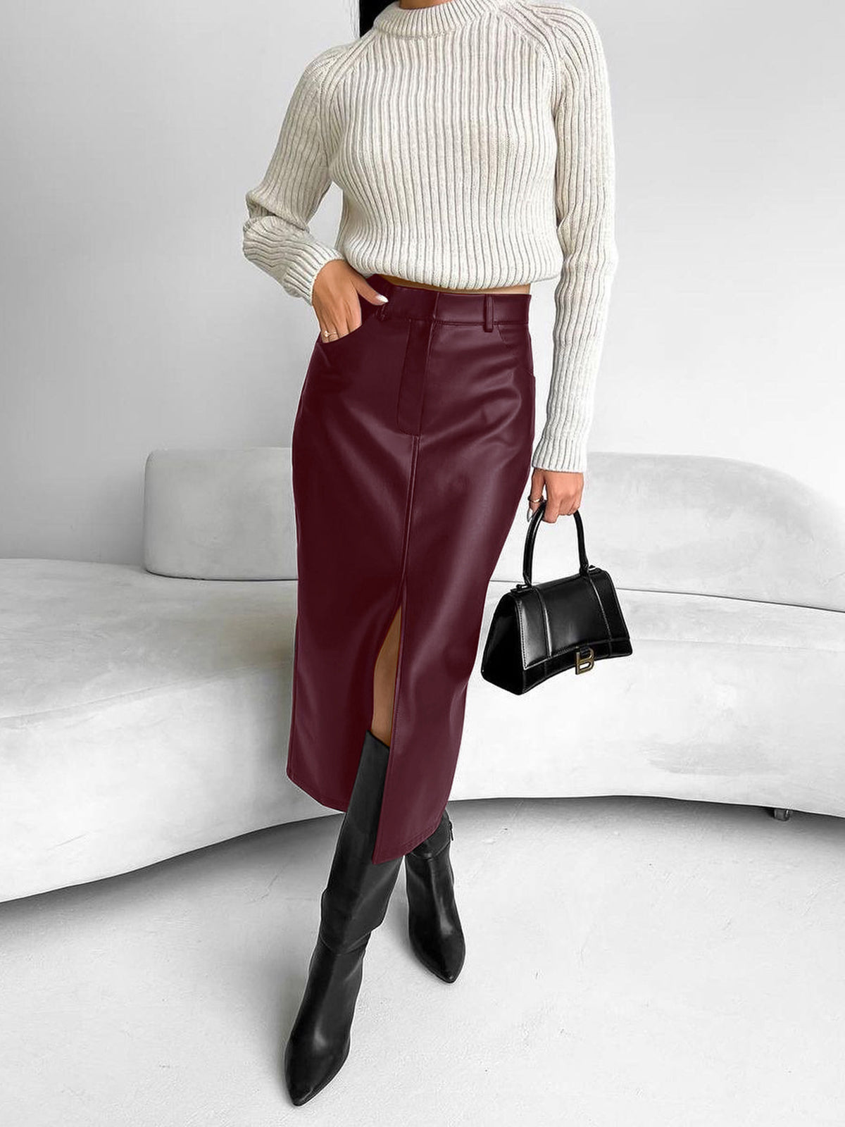 Women's High-Slit Elegant Midi Skirt