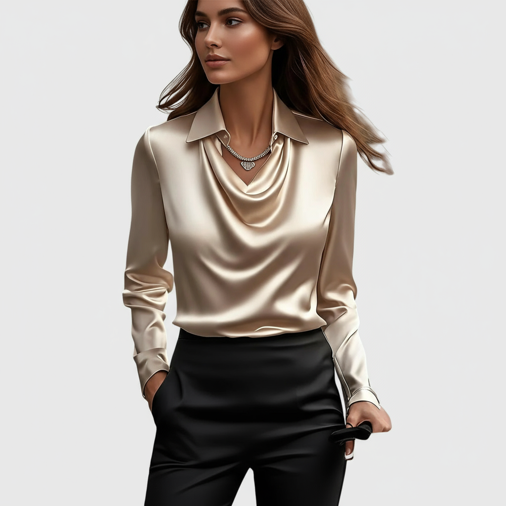 BROOKLYN™ | Geplooide halslijn witte blouse 1