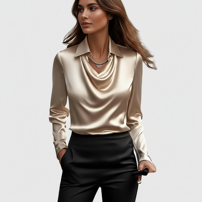 BROOKLYN™ | Geplooide halslijn witte blouse 1