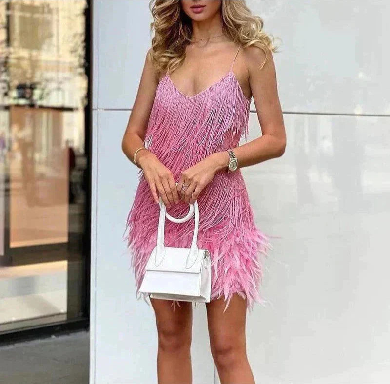 Élora - Luxurious Mini Evening Dress - Feathers - Extravagant