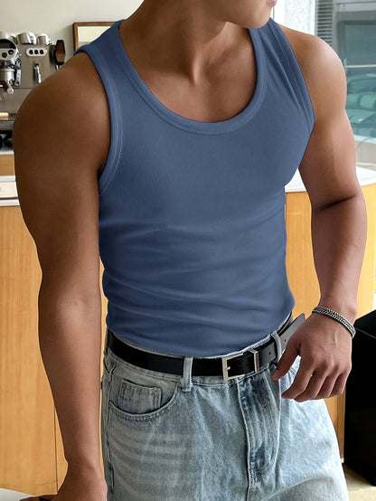 Herre tanktop i bomuldsmix med ribstruktur til sommer