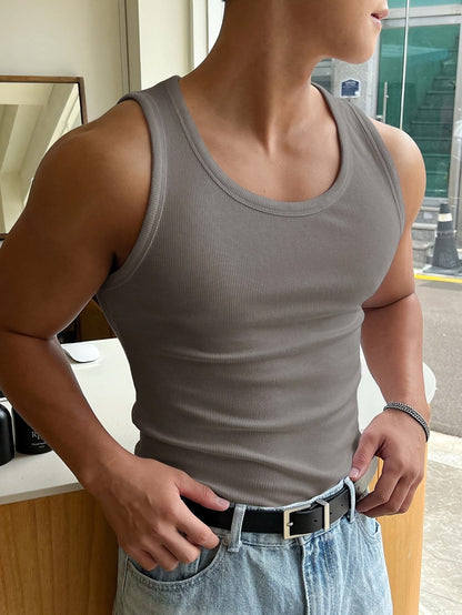 Herre tanktop i bomuldsmix med ribstruktur til sommer