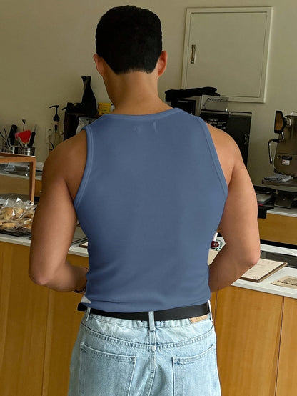 Herre tanktop i bomuldsmix med ribstruktur til sommer