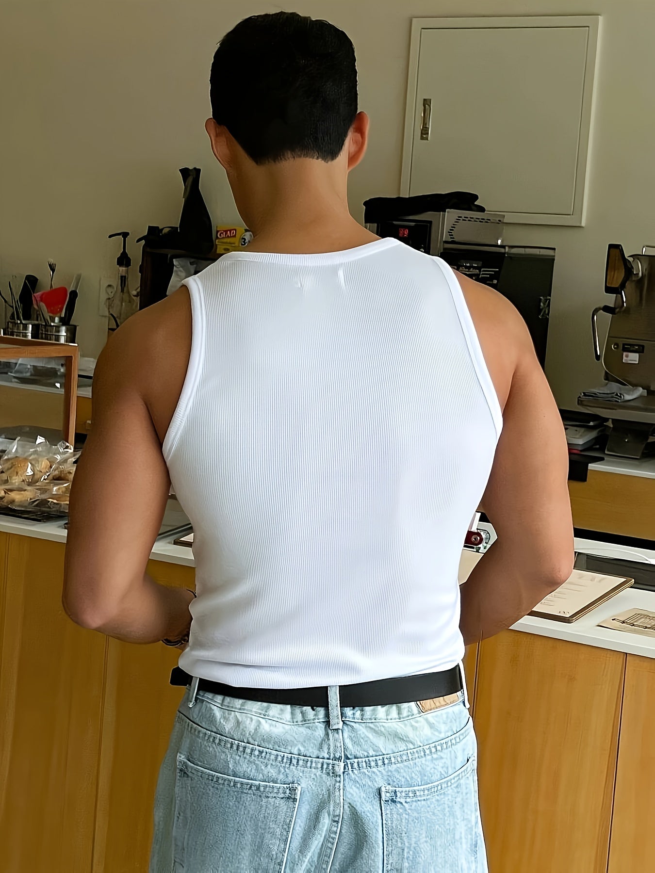 Men’s Cotton Blend Ribbed Tank Top for Spring Summer Everyday Wear
