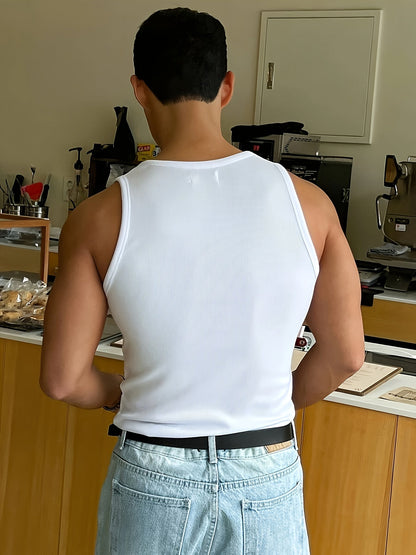 Herre tanktop i bomuldsmix med ribstruktur til sommer