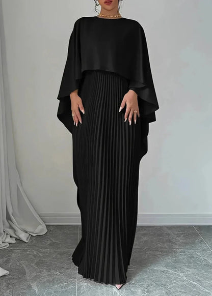 Bonnie | Women’s Wedding Guest Pleated Cape Maxi Dress