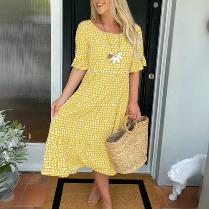 Midi-Kleid für Damen mit Stufenschnitt und kurzen Ärmeln