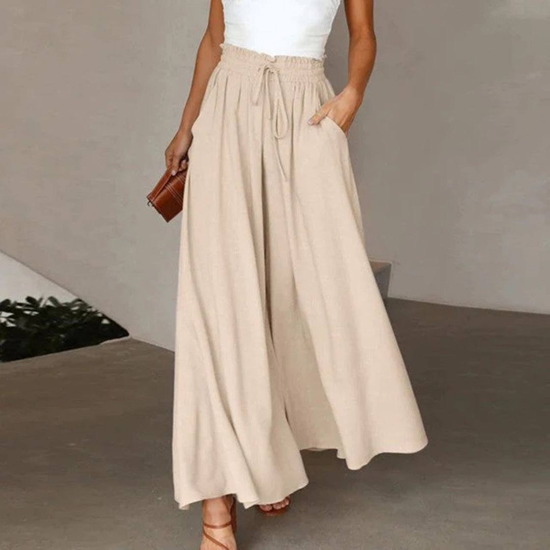 Pantalon Palazzo Large Taille Haute Femme – Pantalon Confortable à Cordon