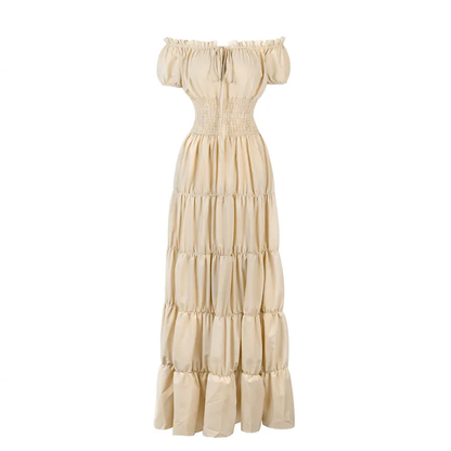 Margaret -  Women's Off-Shoulder Tiered Maxi Dress with Smocked Waist