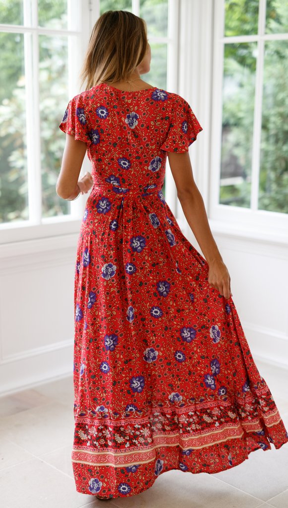 Bella Frauen Maxi-Wickelkleid | 100% Polyester, Bohemian-Stil 3