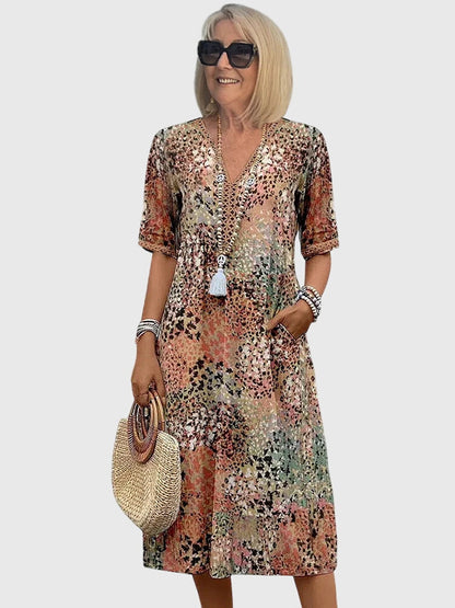 Bella | Sukienka midi w kwiaty – Elegancka sukienka midi na wesele z kwiatowym wzorem