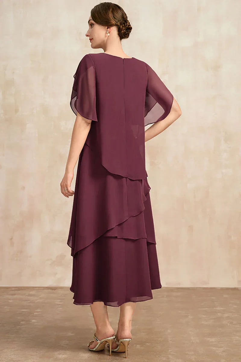 Belle | Women's Floral Dress With Layered Design And Short Sleeves | Elegant