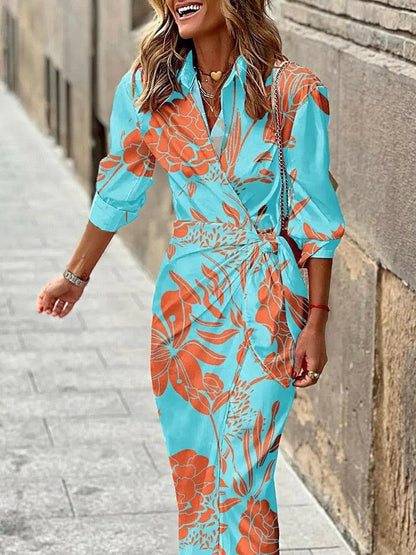 Madison | Women's Midi Dress With Button Front And Ruched Waist | Elegant