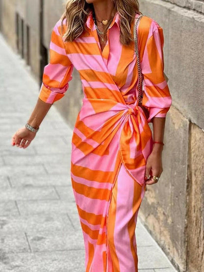 Madison | Women's Midi Dress With Button Front And Ruched Waist | Elegant