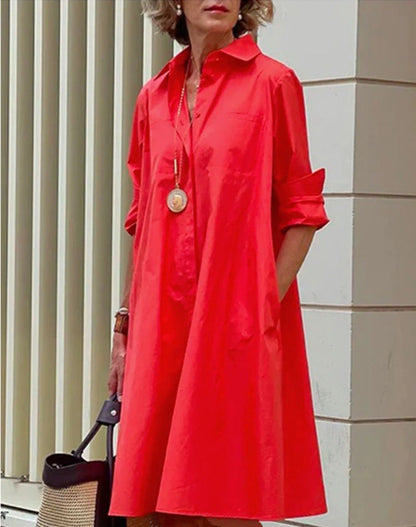 Robe midi décontractée pour femme en coton et lin – Coupe confortable pour tous les jours