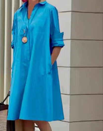 Robe midi décontractée pour femme en coton et lin – Coupe confortable pour tous les jours