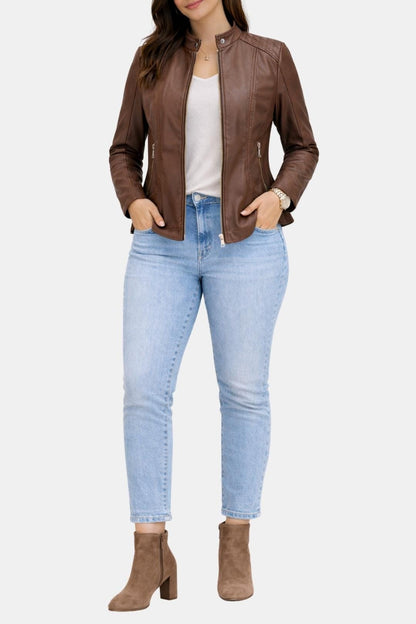 Bethany – Tailored Stand-Collar Leather Jacket for Women