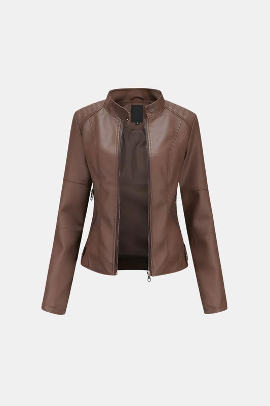 Bethany – Tailored Stand-Collar Leather Jacket for Women