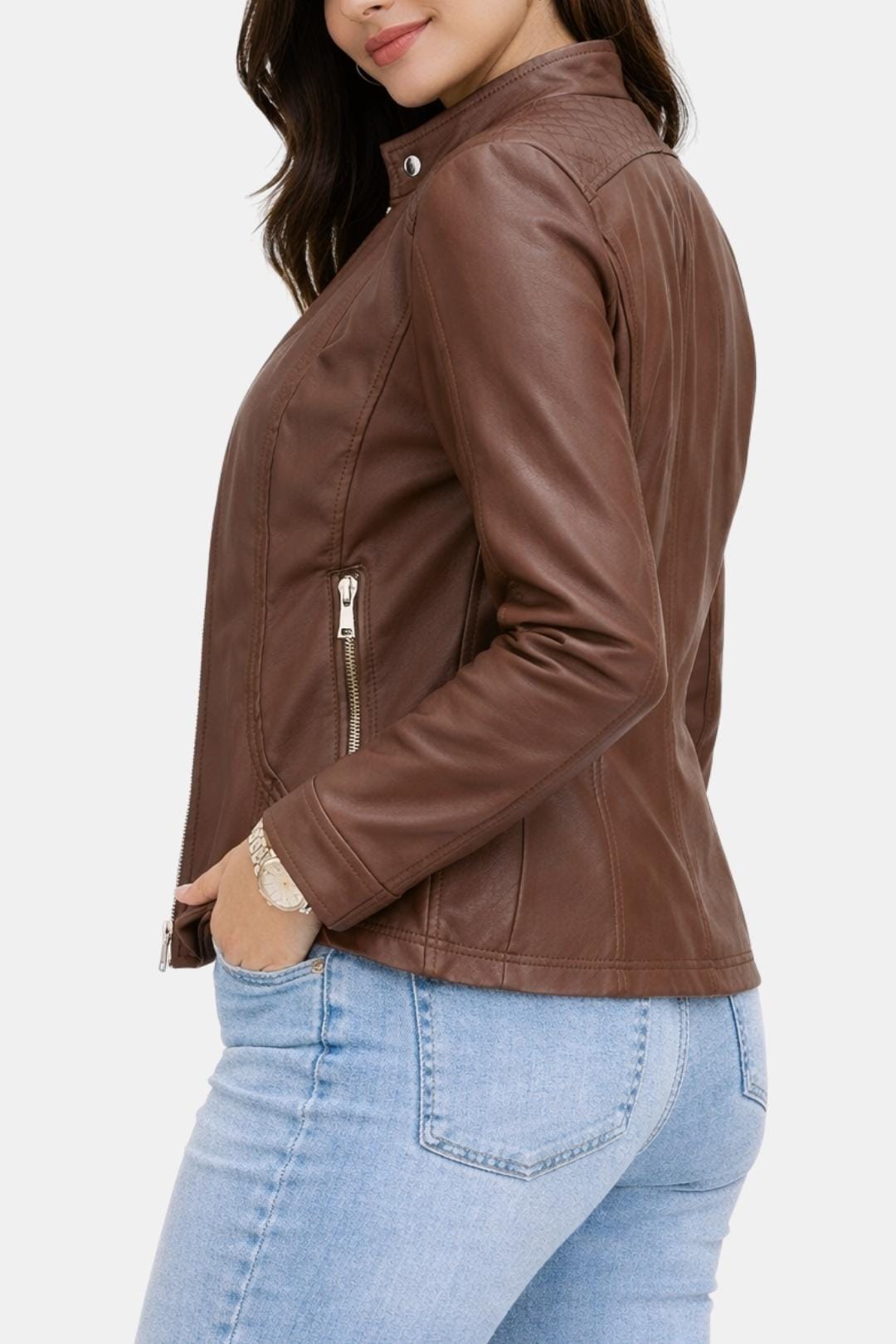 Bethany – Tailored Stand-Collar Leather Jacket for Women