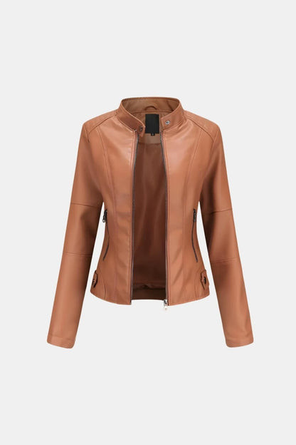 Bethany – Tailored Stand-Collar Leather Jacket for Women