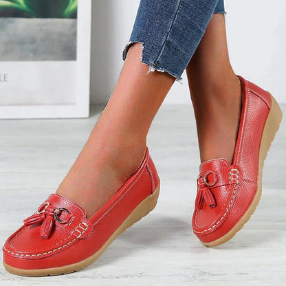 Mocassini comodi da donna - Scarpe morbide e piatte con fiocco e frange