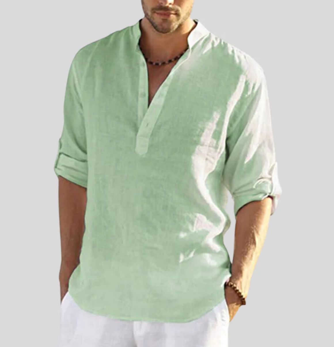 Carson | Men casual Button Placket z długim rękawem koszula