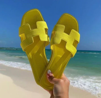 Women’s Leather Sandals Slip On H Strap Design Low Heel Elegant Summer Casual Footwear