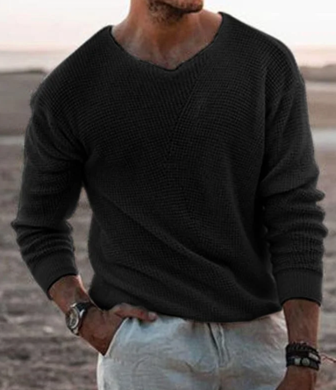 Men’s Elegant Knit Jumper – Soft Cotton Sweater Comfortable Stylish Casual Everyday Modern Spring Layer