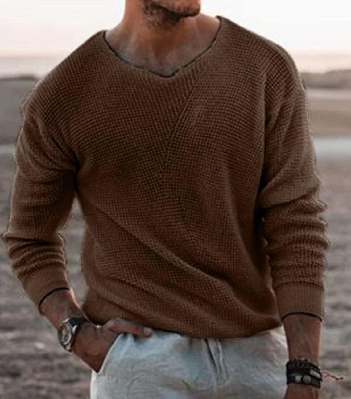Men’s Elegant Knit Jumper – Soft Cotton Sweater Comfortable Stylish Casual Everyday Modern Spring Layer