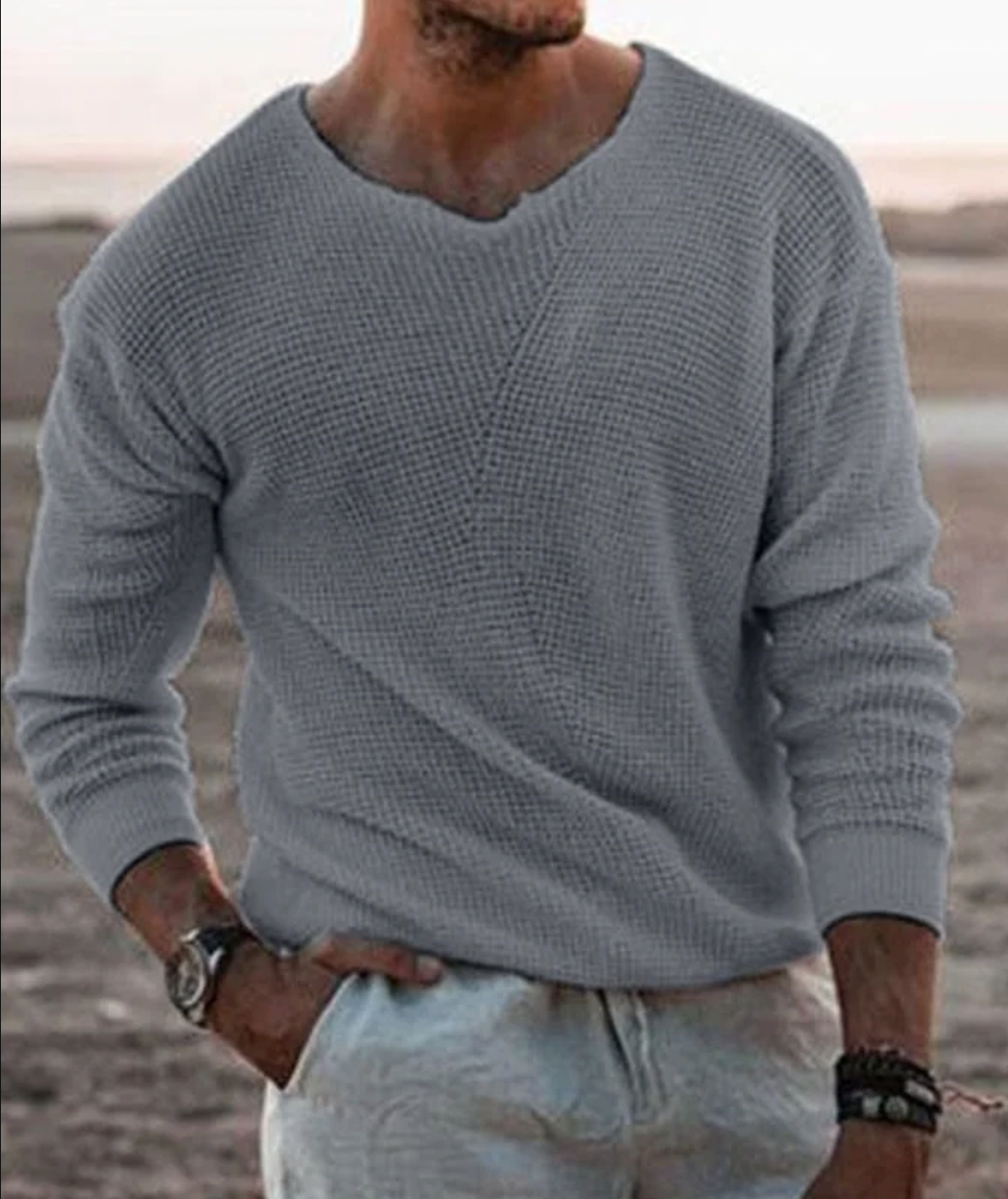 Men’s Elegant Knit Jumper – Soft Cotton Sweater Comfortable Stylish Casual Everyday Modern Spring Layer