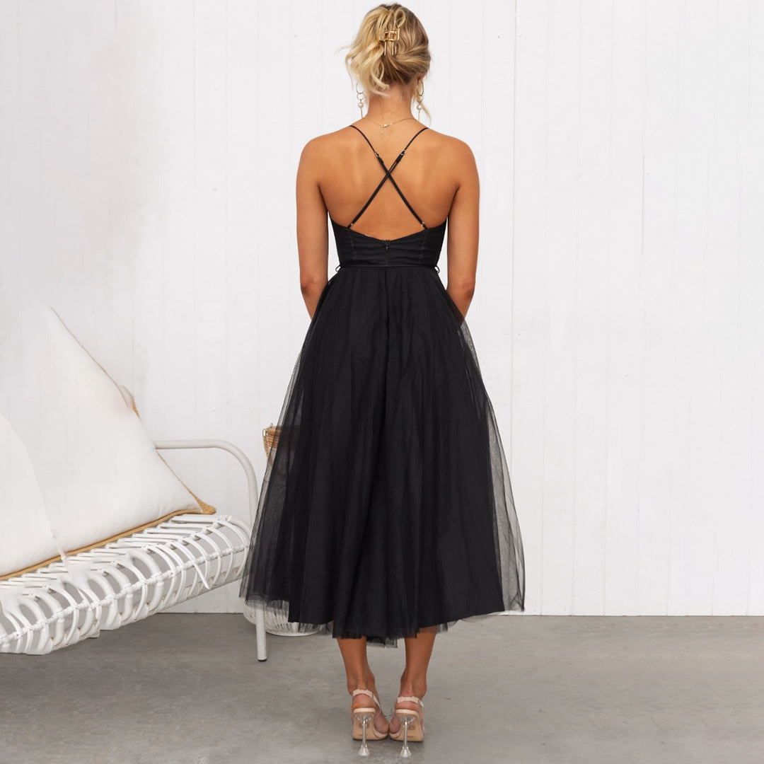 Damen Spaghettiträger Kleid | Midi