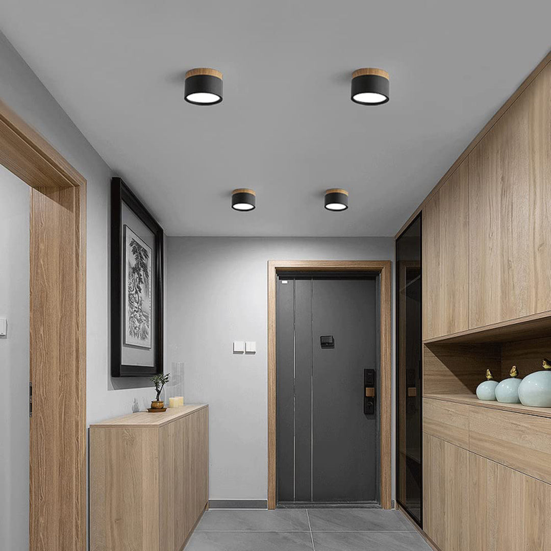 Wood And Metal Ceiling Lamp – Small Cylindrical Modern Accent Design