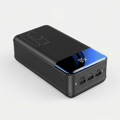 Black High-Capacity Power Bank With Built-In LED Lights Angled View - Portable Power Technology - Jurni