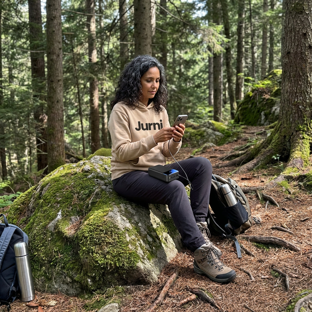 High-Capacity Power Bank With Built-In LED Lights Lifestyle - Outdoor Nature Charging - Jurni
