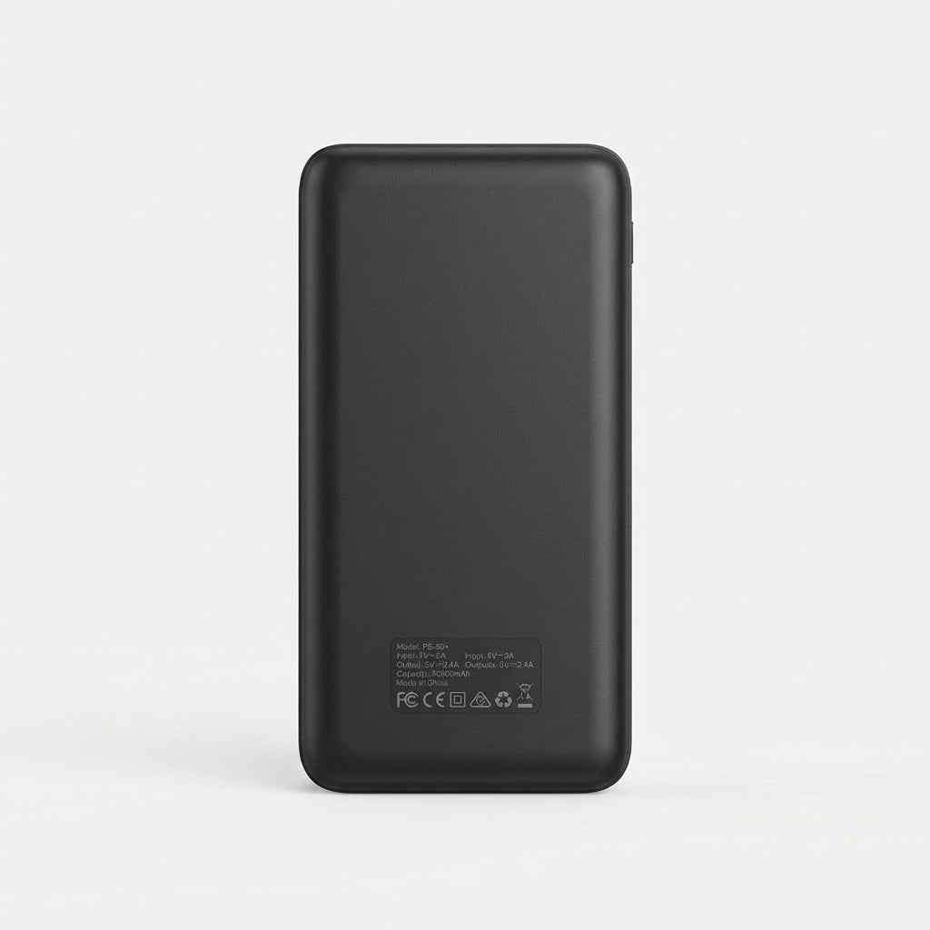 Black High-Capacity Power Bank With Built-In LED Lights Rear View - Battery Construction Design - Jurni