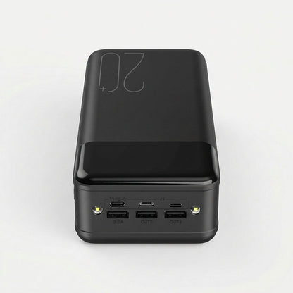Black High-Capacity Power Bank With Built-In LED Lights Top View - LED Light Array Design - Jurni
