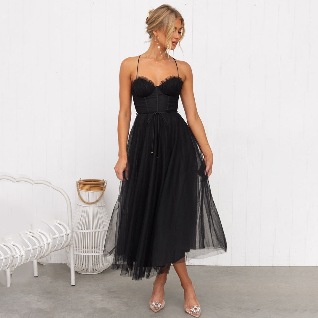 Damen Elegantes Kleid mit Spaghettiträgern | Midi
