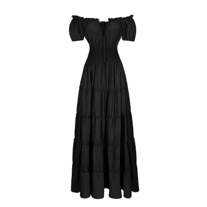 Margaret -  Women's Off-Shoulder Tiered Maxi Dress with Smocked Waist
