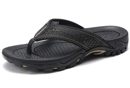 Leather Flip Flops Men’s Cushioned Rubber Sole Summer Sandals